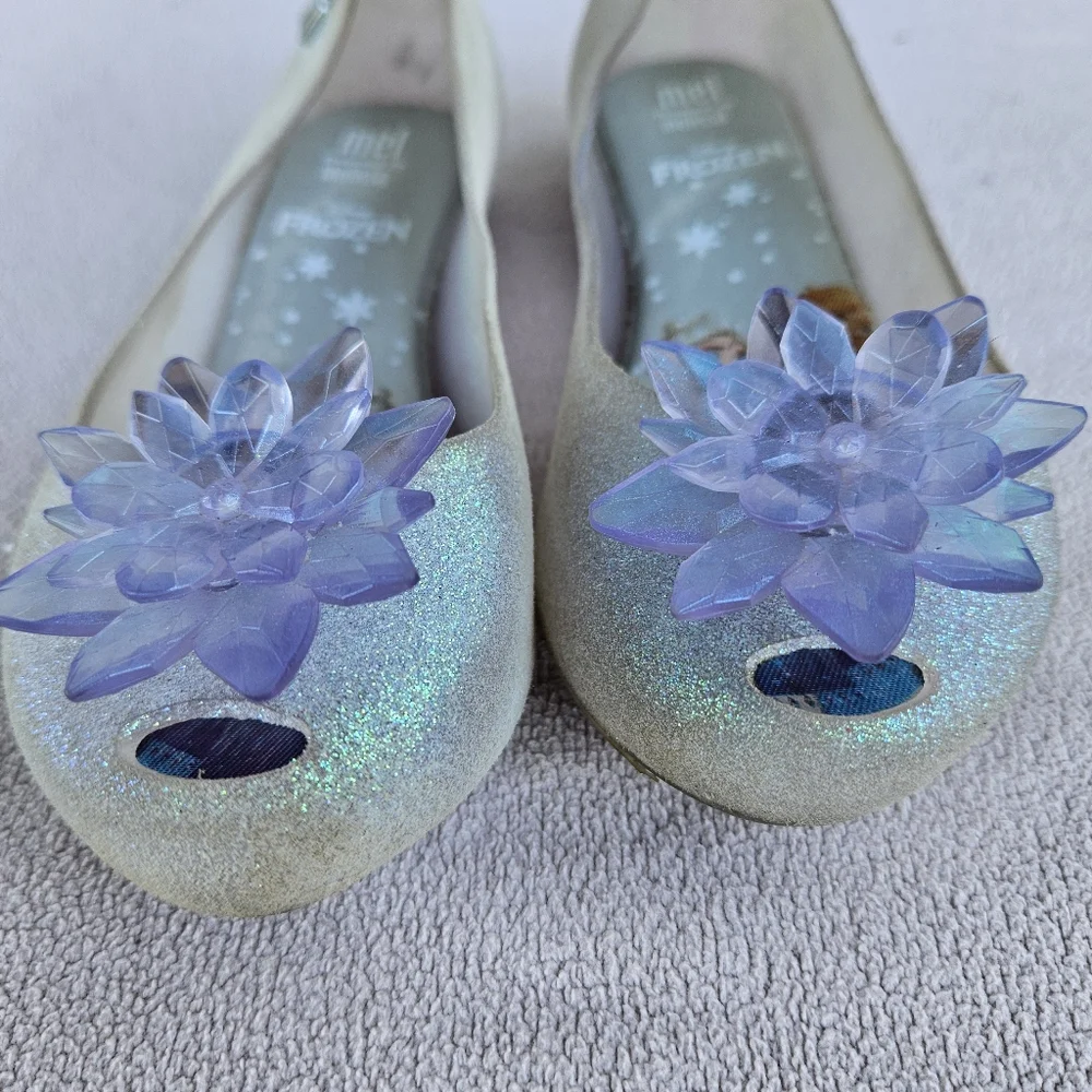 Mini Melissa Mel Ultragirl Frozen Anna Elsa Glitter Flats Shoes SZ 12 Disney